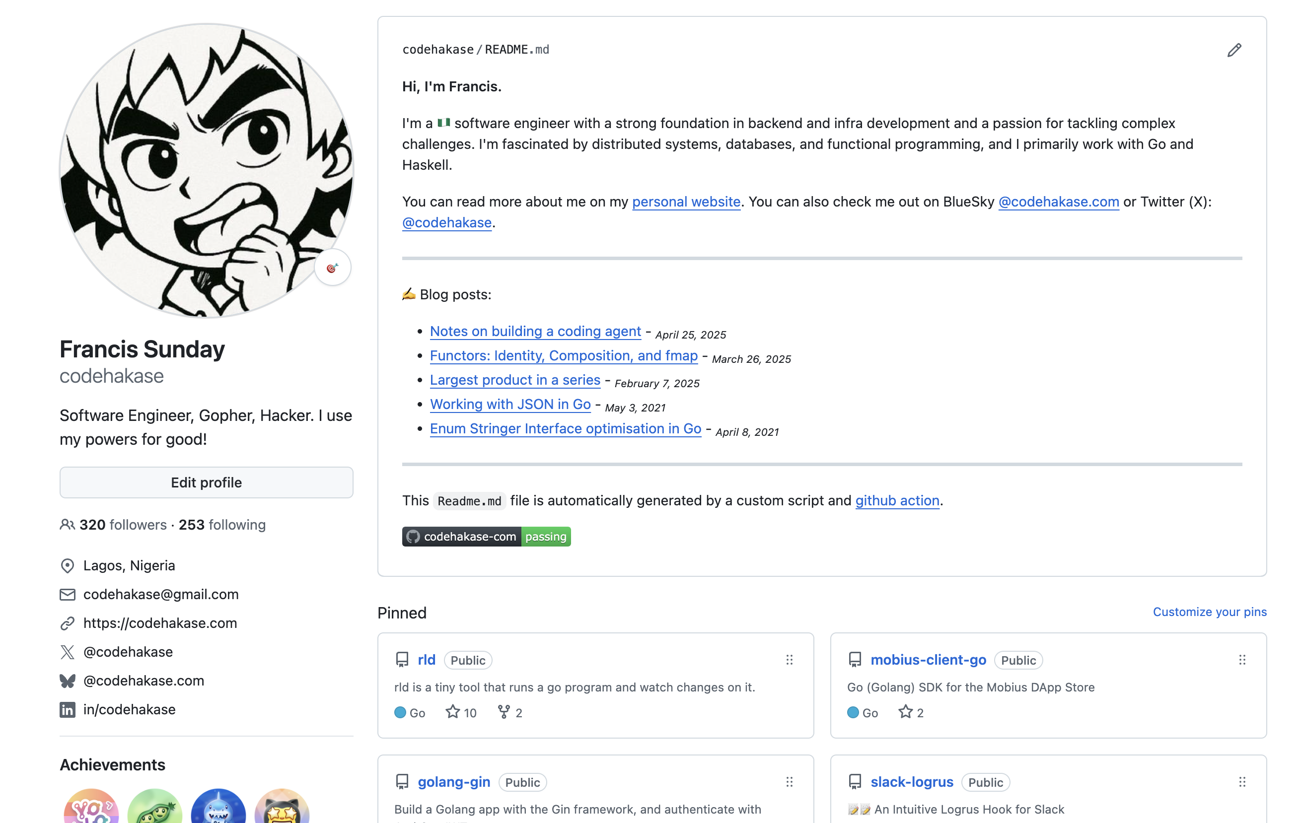 Github profile for codehakase